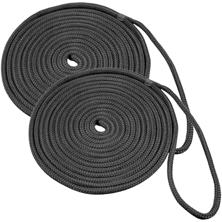 Dc Cargo 3/8in X 15' Double-Braided Nylon Dock Line, Black, 2PK 3815MRK-2